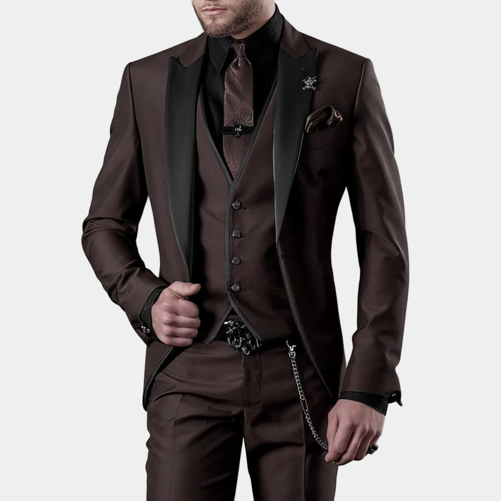 Conjunto de três peças em linho para homem: casaco de fato, colete e calças para uso profissional