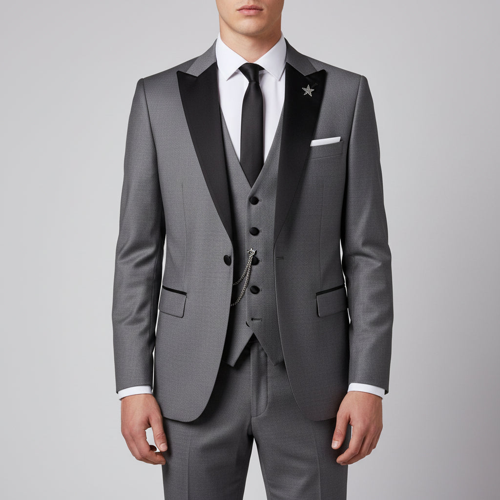 Conjunto de três peças em linho para homem: casaco de fato, colete e calças para uso profissional