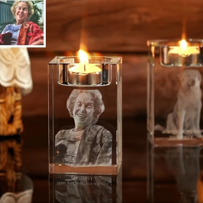 Gepersonaliseerde Glazen Fotokandelaar - Aanpasbaar Cadeau voor Bruiloft, Verjaardag of Feestdagen - Decoratief Art Deco Glas