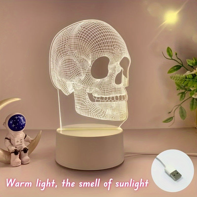 SkullGlow - 3D LED Schedelvormige Tafellamp met USB-Voeding