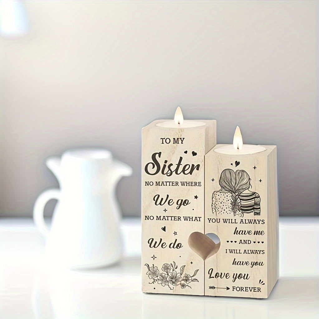 Heart-Shaped Wooden Candle Holder – Gift for Sisters, Christmas, Birthday, Thank You Gift