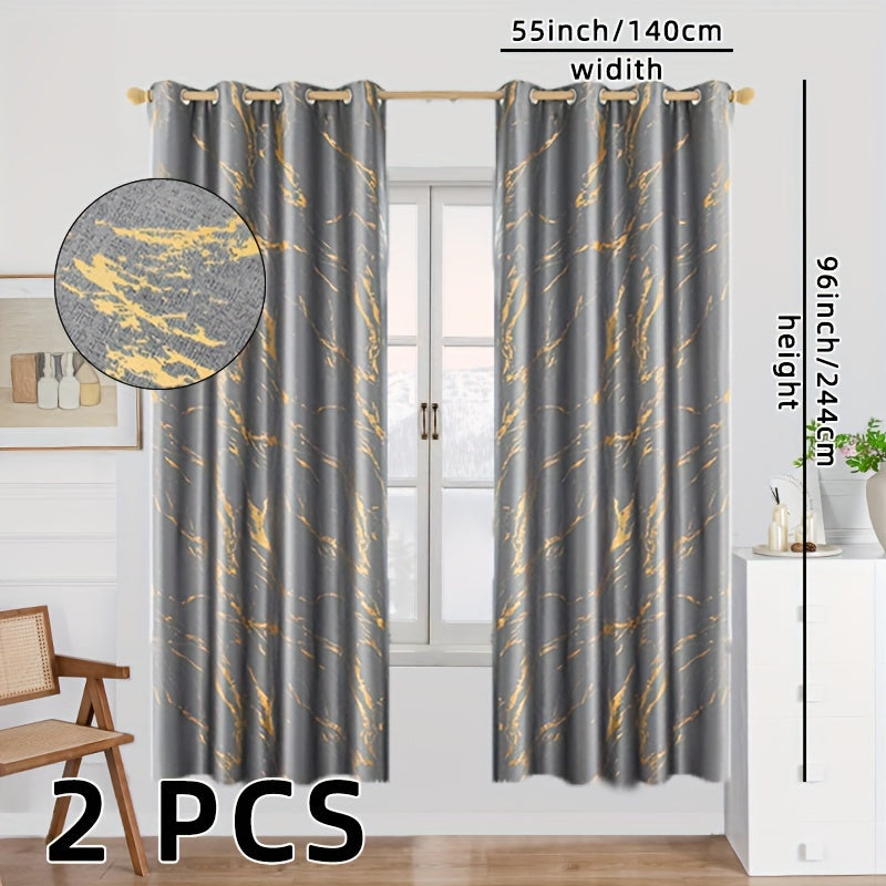 2 Stuks Gouden Folie Gedrukt Marmer Verduisterende Gordijnen - Privacy Raambekleding voor Woonkamer en Slaapkamer