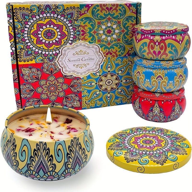 Set di Candele Profumate 4 Pezzi - Profumi Rilassanti: Gelsomino, Sandalo, Canglan, Rosa - Perfetto per Rilassamento, Yoga e Regali