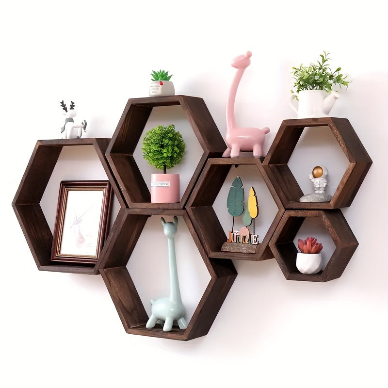 HexaWood - Set van 3 Zeshoekige Houten Zwevende Planken voor Woon- en Werkruimte