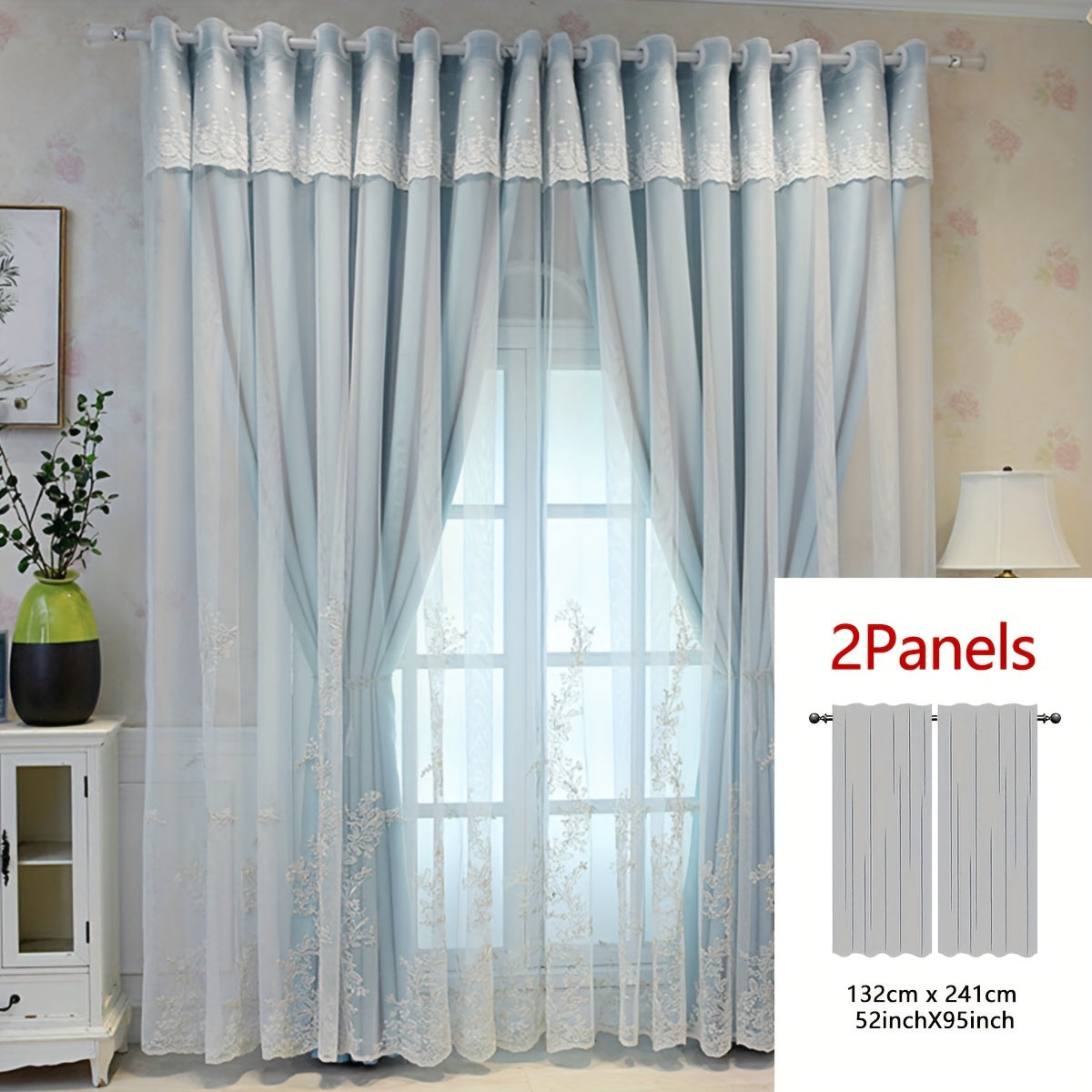 2 Pezzi Tenda Ricamata con Fate Elfiche - Pannelli di Tenda Traslucidi con Tessuto Integrato e Anelli