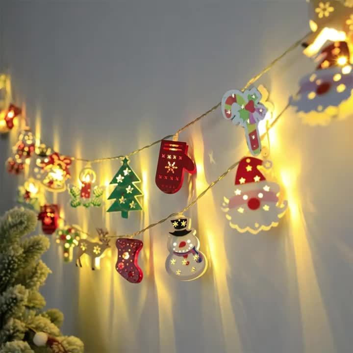 Festone Luminoso - 1 Pezzo Catena Luminosa LED di Natale con Pupazzo di Neve, Babbo Natale e Decorazioni a Calza