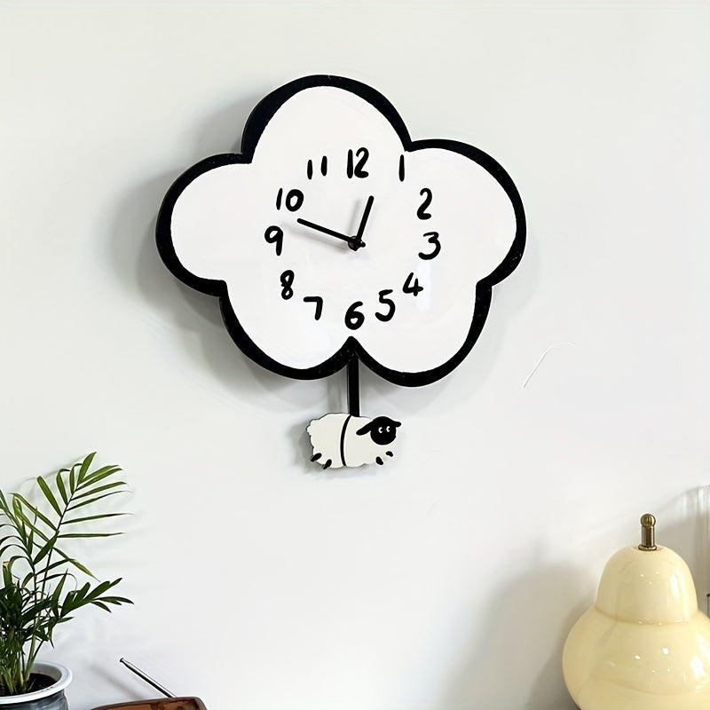 CloudSwing - Cartoon Stille Wandklok met Schommelend Schaap