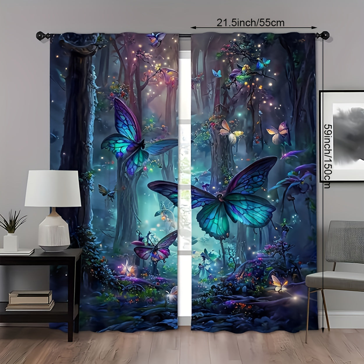 Forest Butterfly Verduisterende Gordijnen - 2 Stuks Lichtdoorlatende Gordijnpanelen voor Woonkamer en Slaapkamer