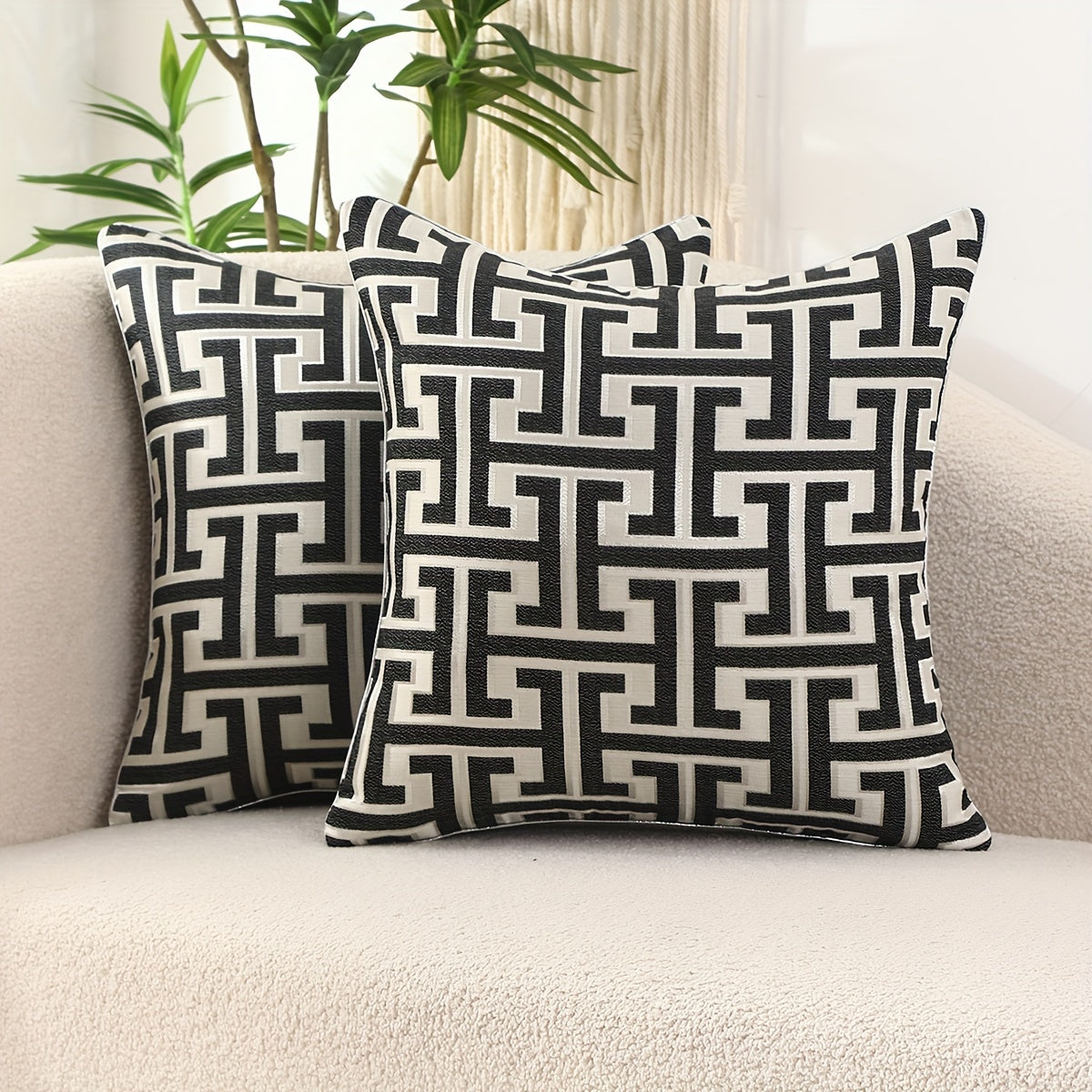 Geometric Jacquard - Set van 2 kussenhoezen met onzichtbare rits, perfect voor woonkamer- en slaapkamerdecor