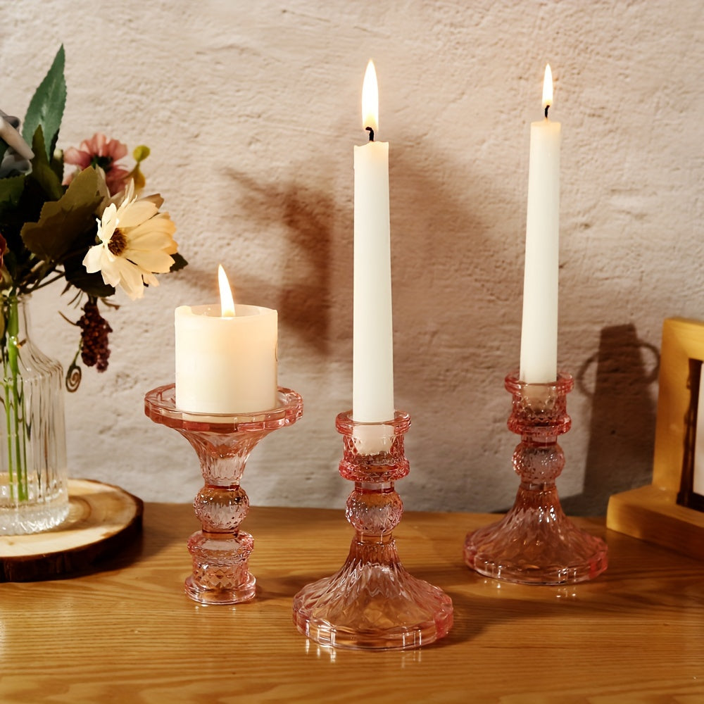 Pink Crystal Candle Holders - Romantic Decoration for Christmas and Holidays