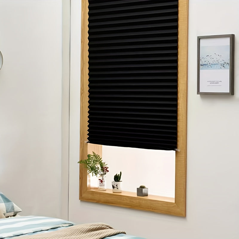 Black Pleated Roller Blind - Blackout Without Drilling, Customizable for Bedroom and Living Room