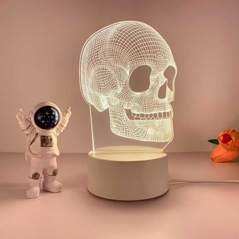 SkullGlow - 3D LED Schedelvormige Tafellamp met USB-Voeding