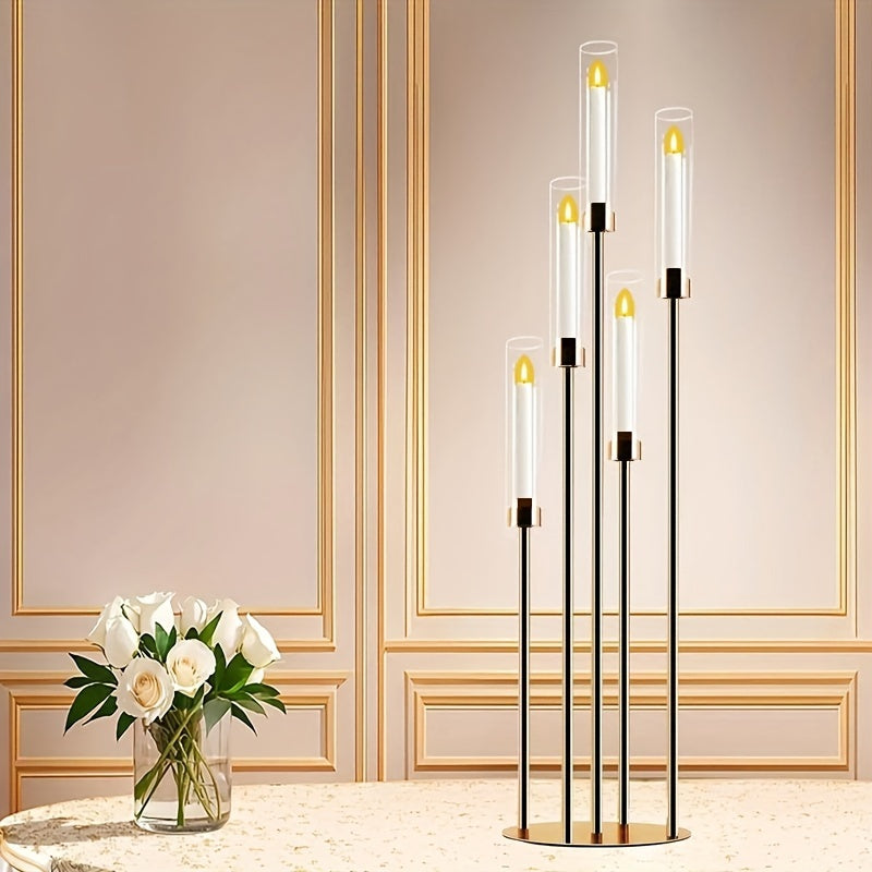 Candelabro in metallo dorato e acrilico - decorazione da tavolo elegante a 5 bracci per matrimoni e feste