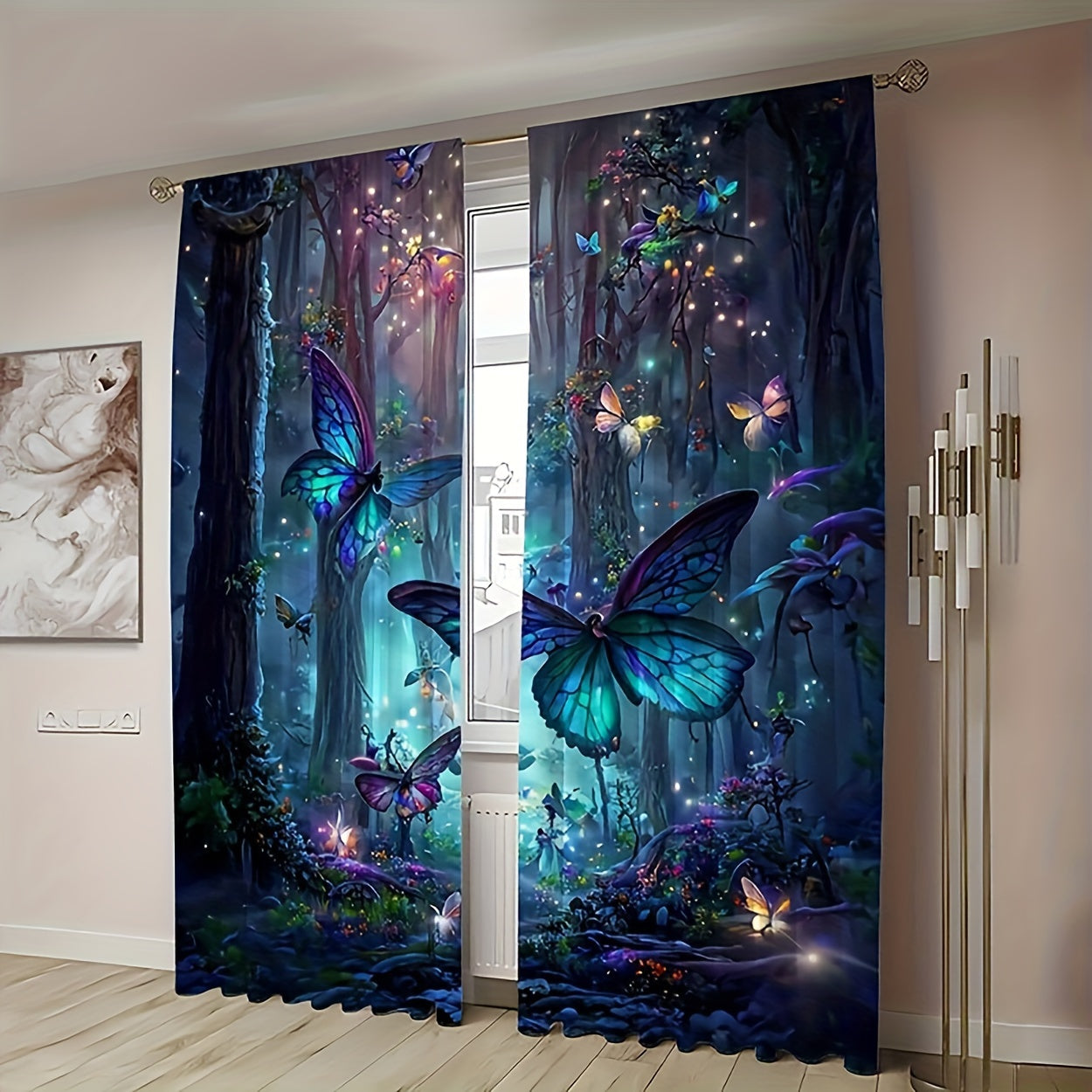 Forest Butterfly Verduisterende Gordijnen - 2 Stuks Lichtdoorlatende Gordijnpanelen voor Woonkamer en Slaapkamer