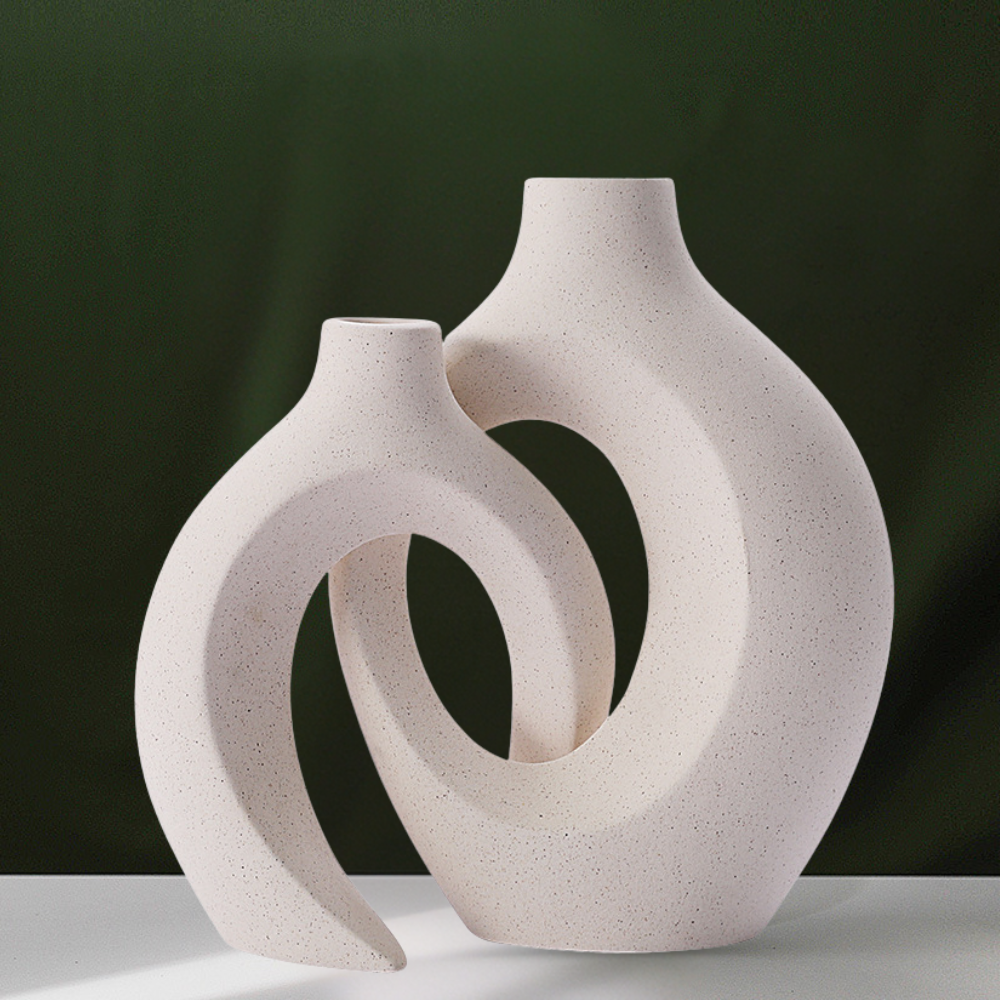 Set de 2 candelabros de cerámica - Acabado mate, diseño moderno minimalista para decoración de mesa