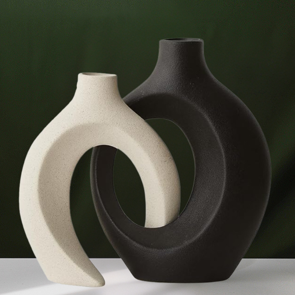 Set de 2 candelabros de cerámica - Acabado mate, diseño moderno minimalista para decoración de mesa