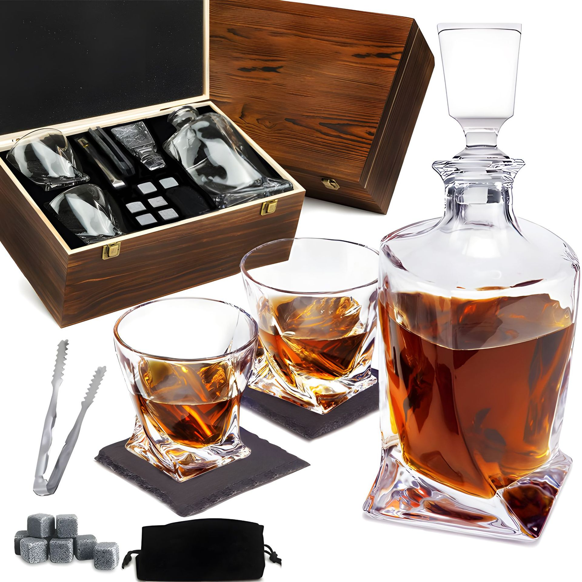 Elite Whiskey Decanter Set - Luxe Karaaf en Glazen met Whiskeystenen