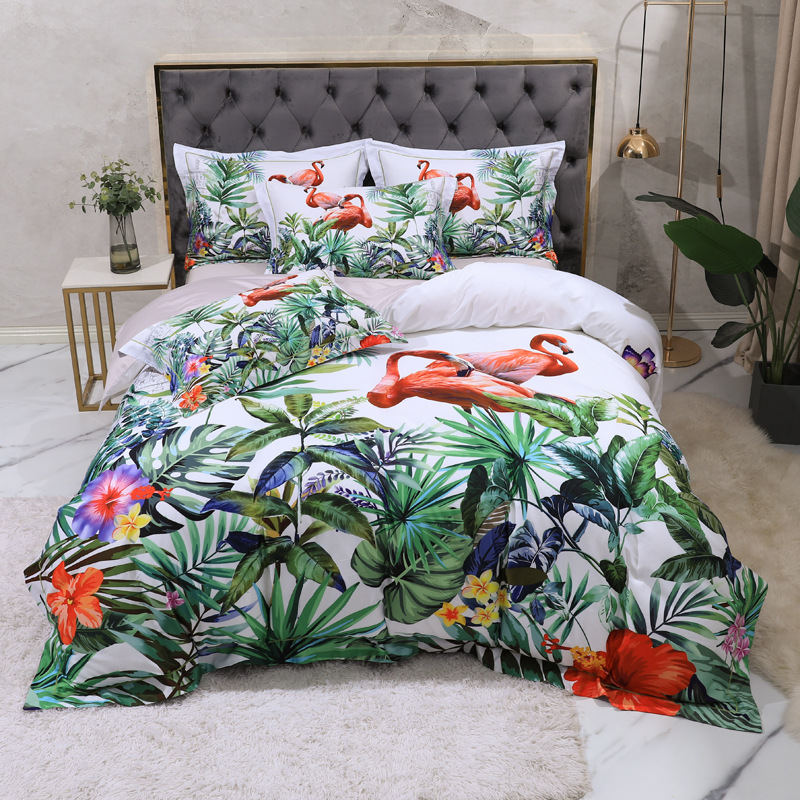 Conjunto de Roupa de Cama com Estampa de Flores Estilo Antigo