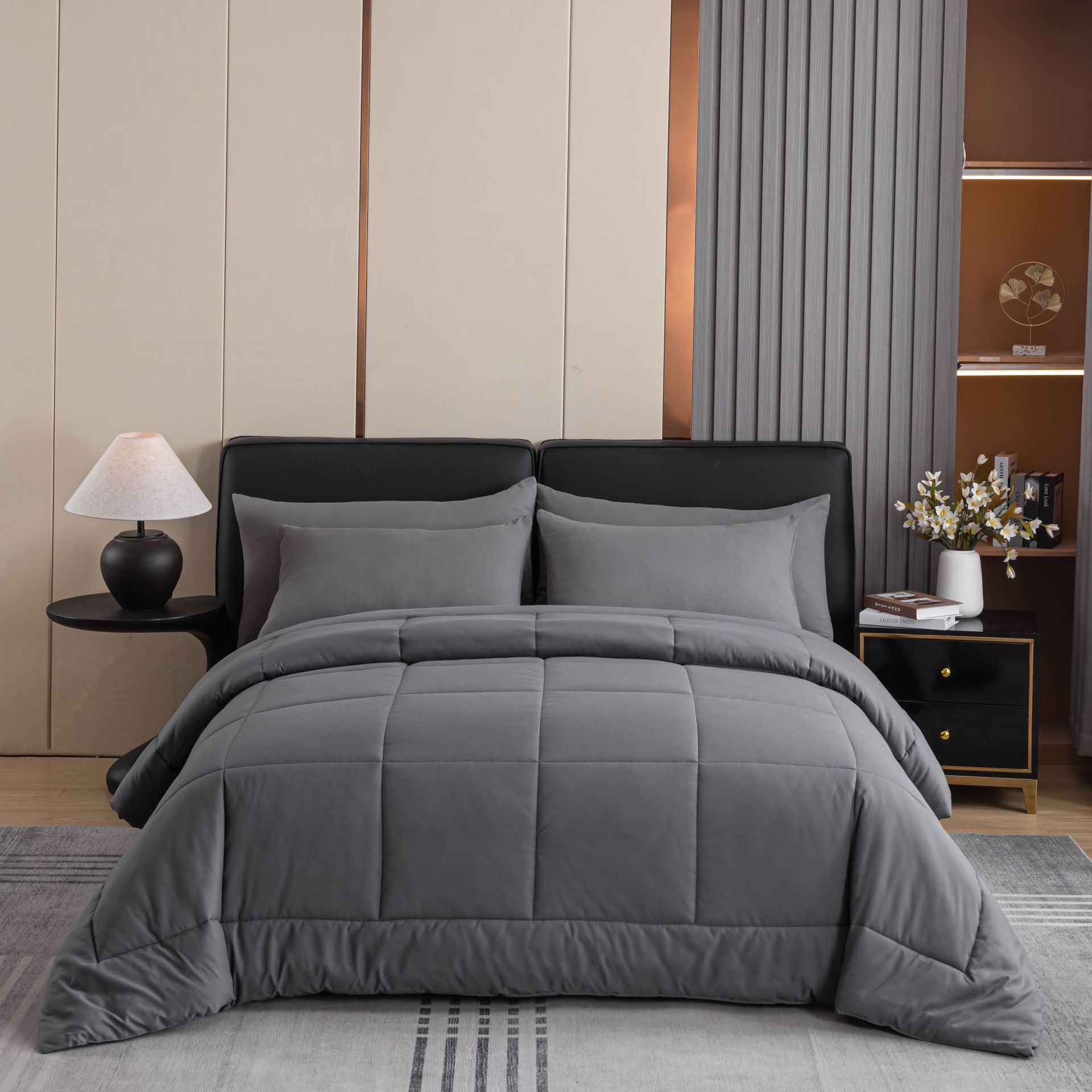 3-piece Comforter Set (1 Comforter + 2 Pillowcases, Without Insert), Soft Breathable Duvet Filling Box Stitch Quilt Hotel Quality Comforter, Machine Washable