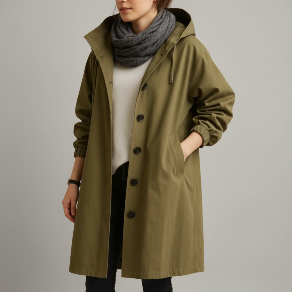 Dames Trenchcoat Waterdicht Lange Jas Capuchon Herfst Winter