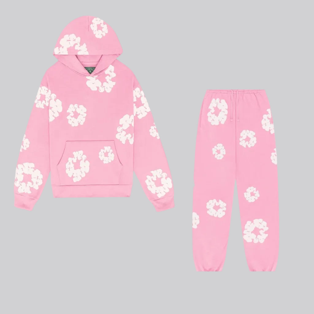 Fato de Treino Amplo Estampado com Flores Conjunto Confortável de Inverno