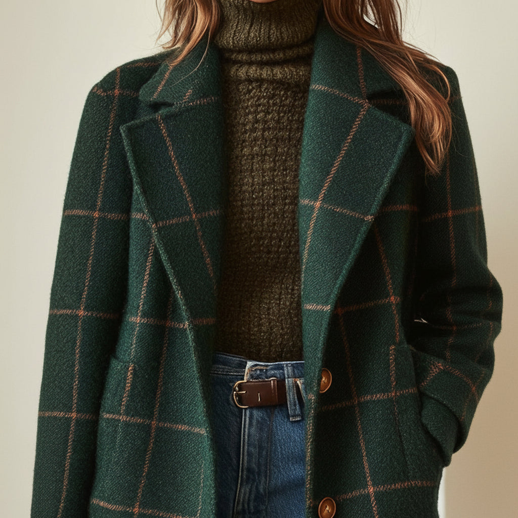 Elegante Dames Jas Ruitpatroon Wolmix Winter