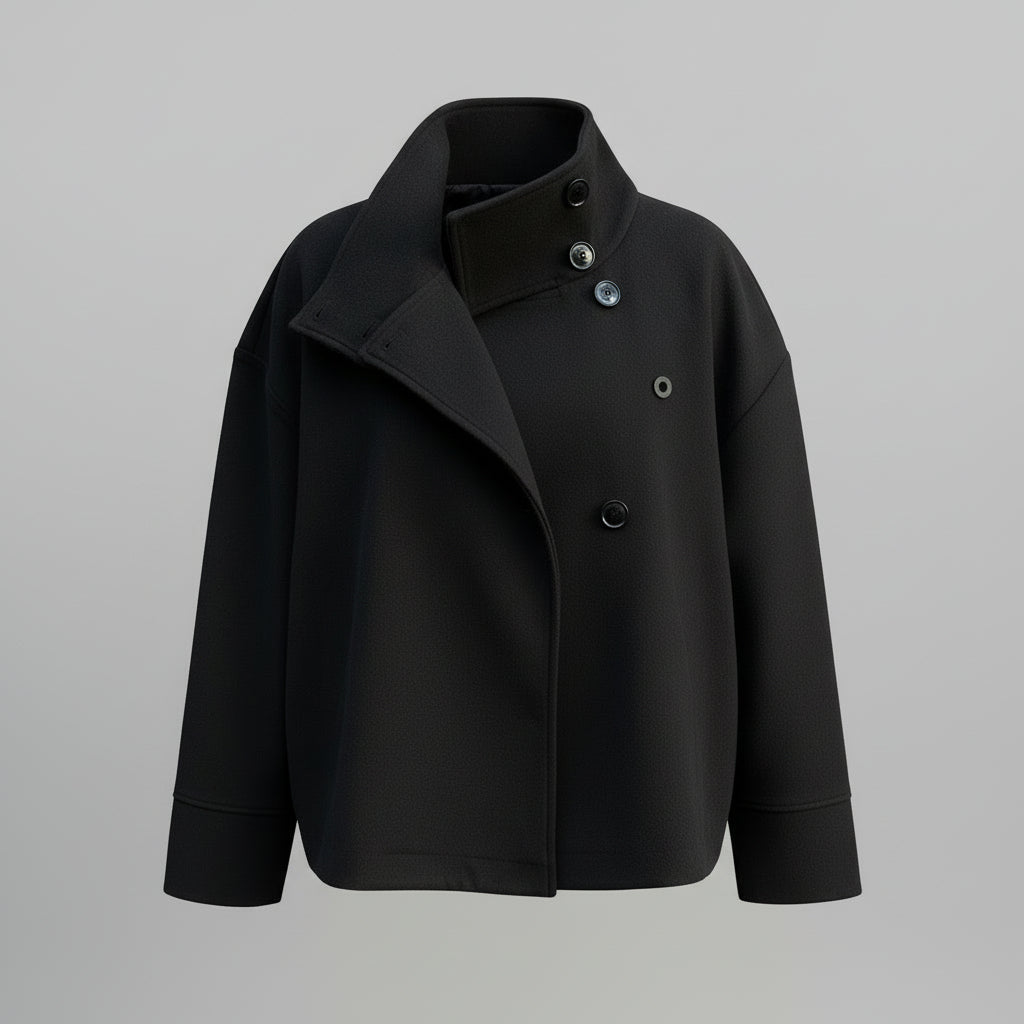 Casaco de Senhora com Botões Duplos Elegante Quente Modelo Curto