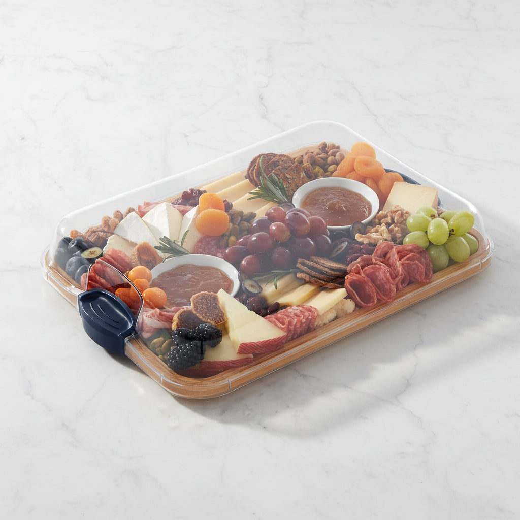 Cutting Board Bamboo Serving Tray Lid Compartments