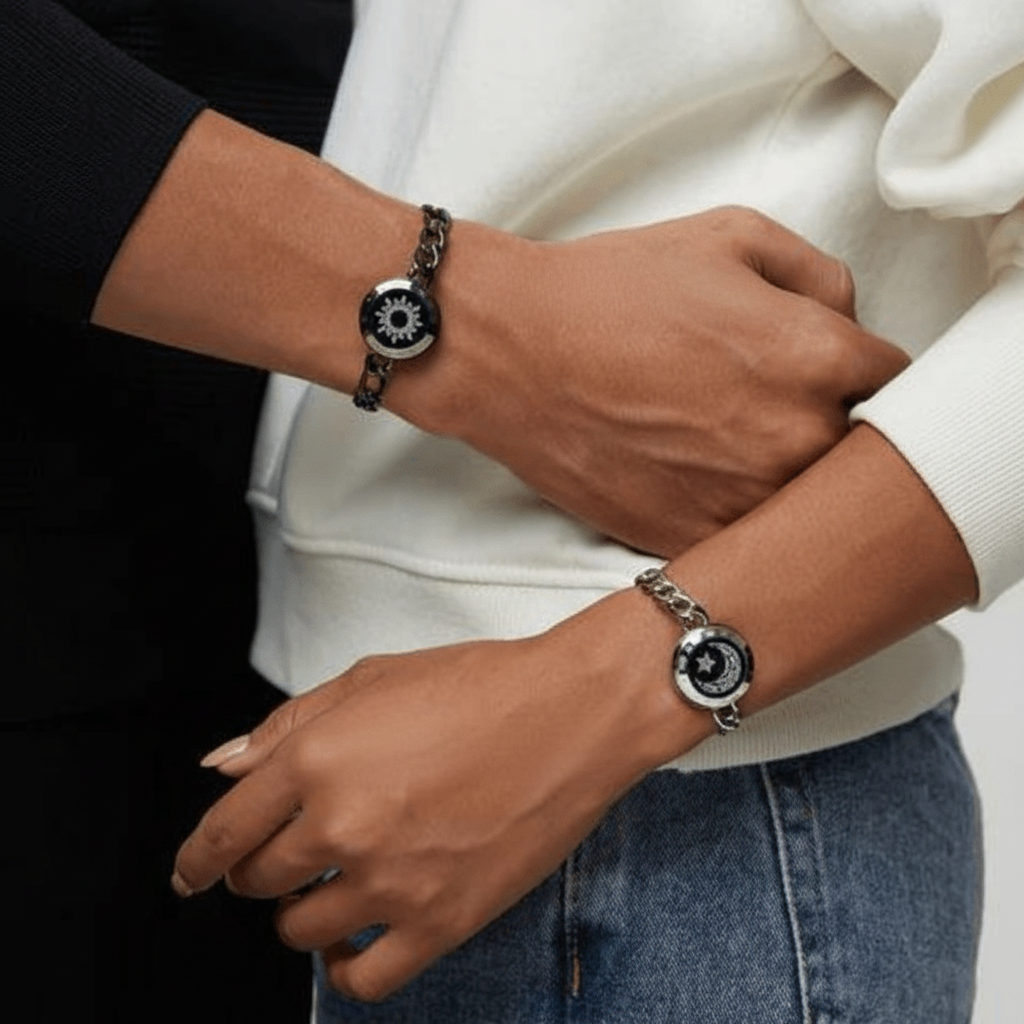 Conjunto de Pulseiras de Parceiro Ligantes Vibração Aço Inoxidável Bluetooth