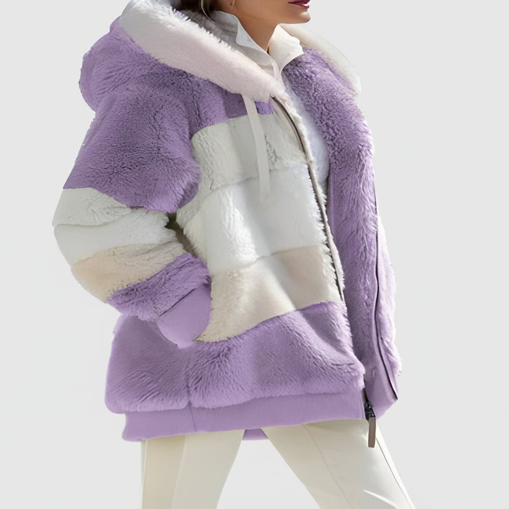 Dames Winterjas Teddy Oversized Kleurblok Capuchon Rits