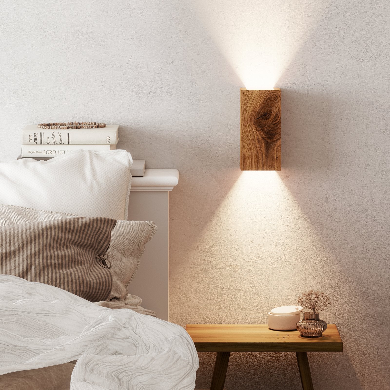NordicGlow – Lámpara de Pared Rústica de Madera con Iluminación LED para Salón y Dormitorio