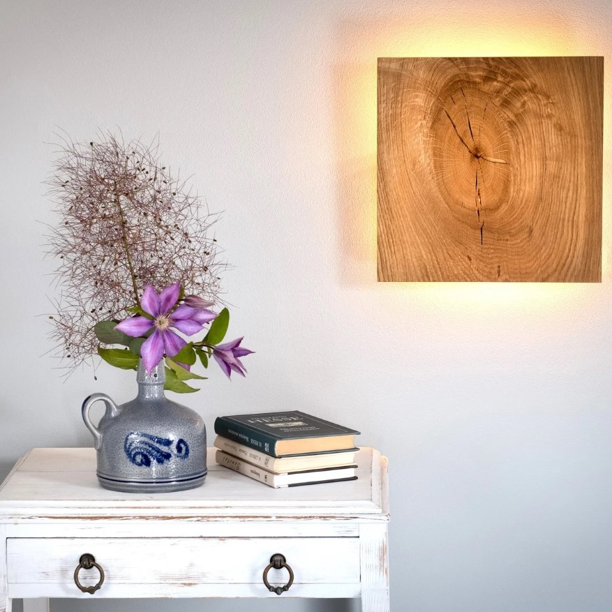 LightSquare - Lámpara de Pared Cuadrada de Madera con Luz LED Indirecta